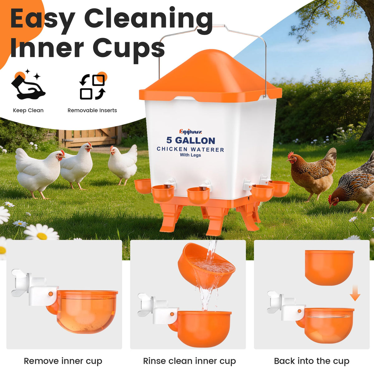 5 Gallons Chicken Waterer Bucket with Cups and Adjustable Legs C2709
