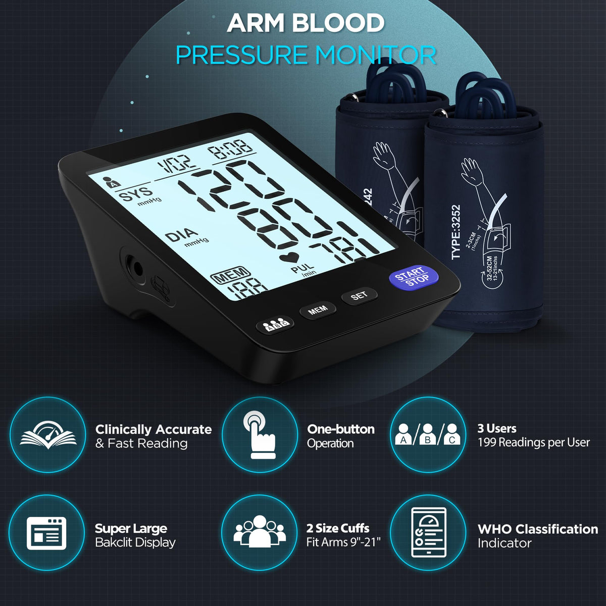 Blood Pressure Machine with 2 Size Cuffs V300
