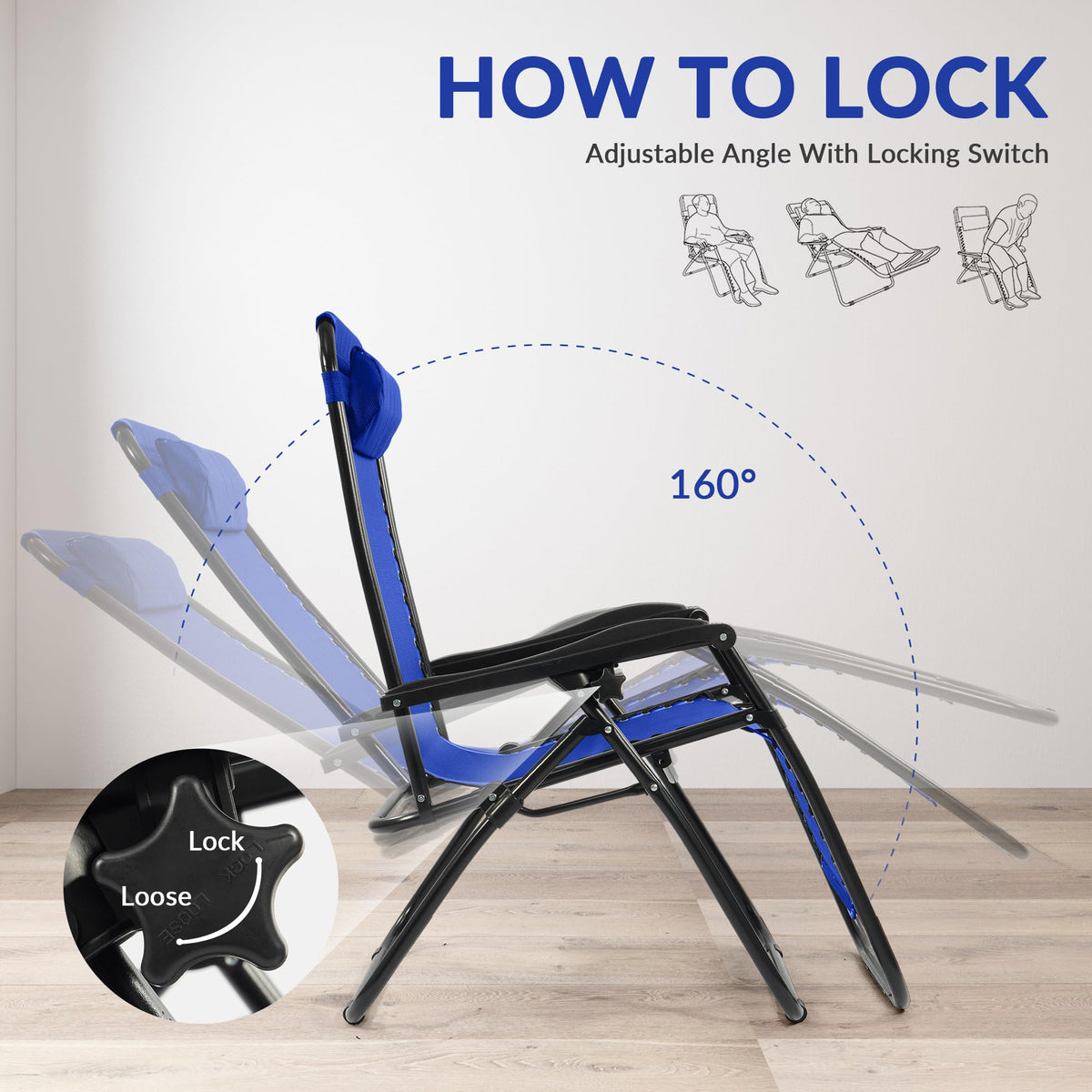 Zero Gravity Chair Set of 2 with Cup Holder Blue Z540785