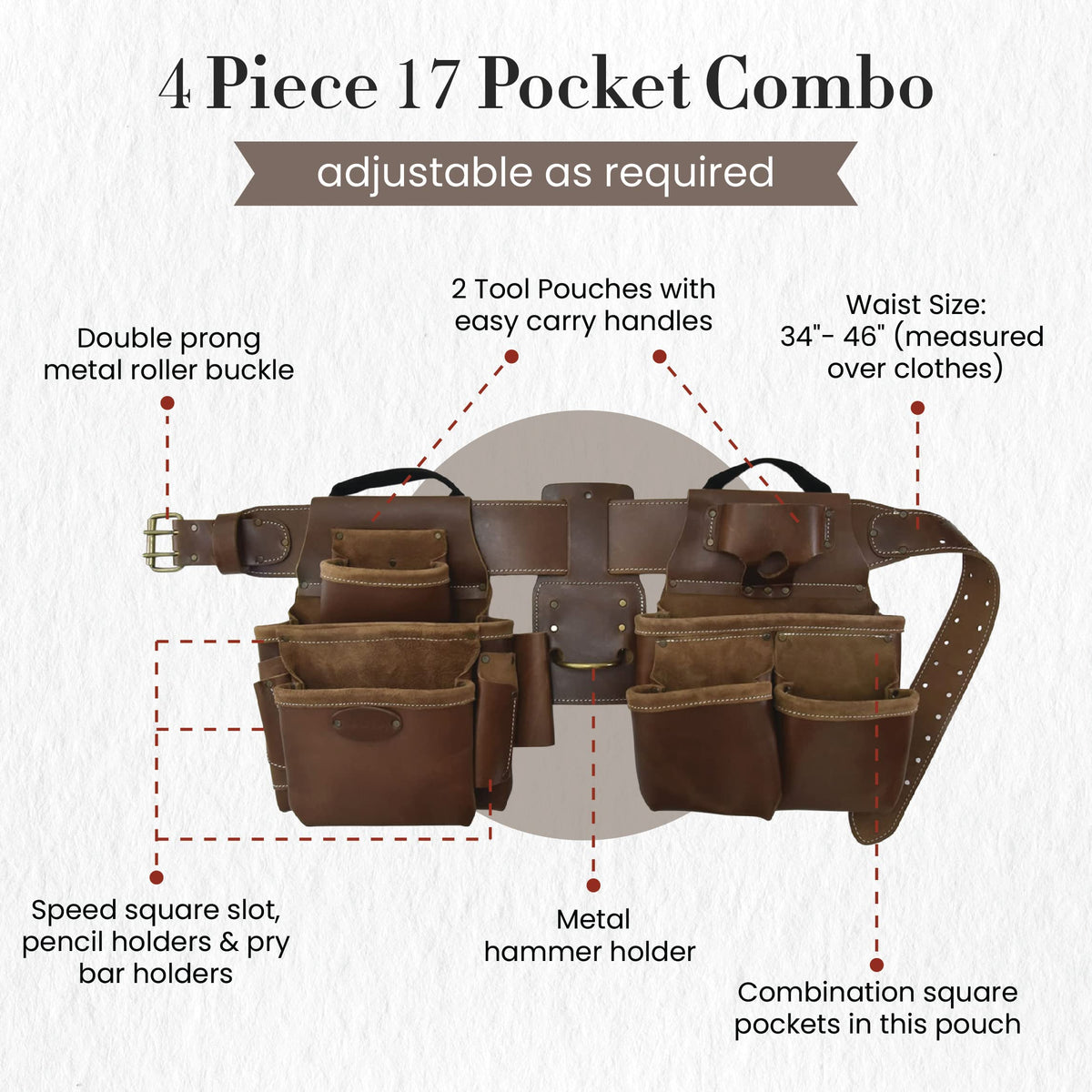 Leather 4 Piece Tool Belt Set with 17 Pockets K986411