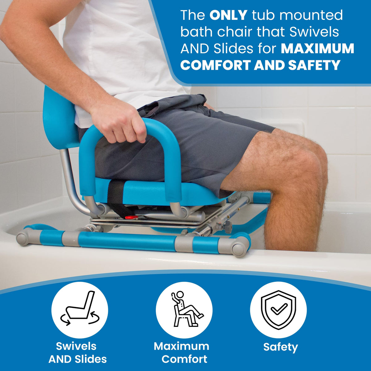 Blue Padded Sliding Shower Chair with Armrests P167