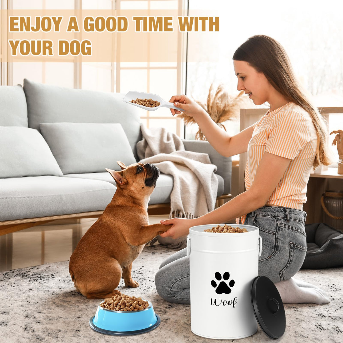 White Metal Dog Food Storage Containers S6113