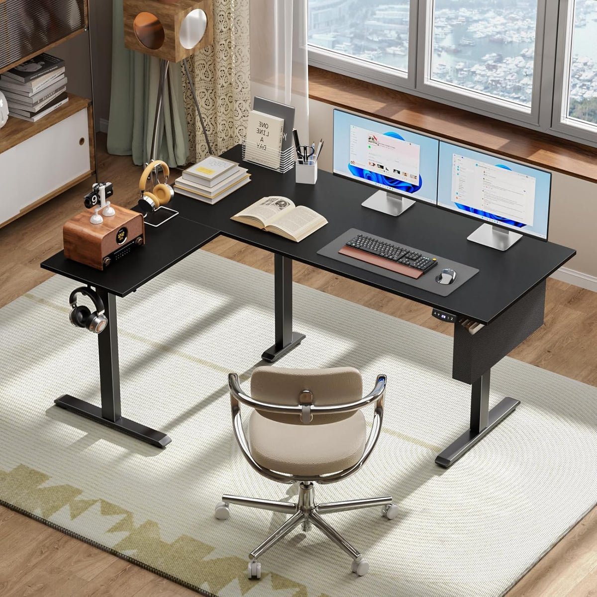63" L Shaped Height Adjustable Standing Desk H1195