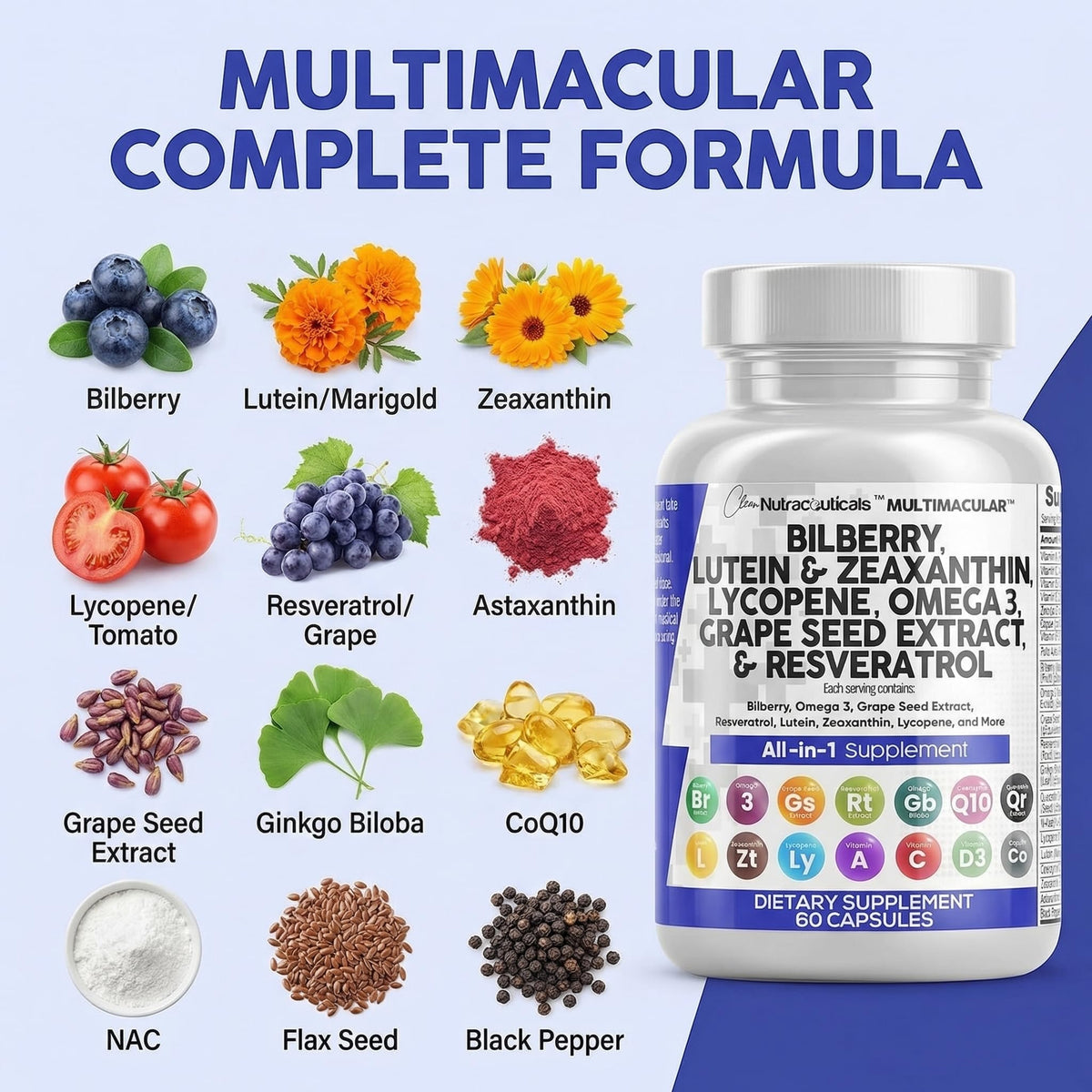 Eye Vitamins with Bilberry Lutein Zeaxanthin Supplement Y15309