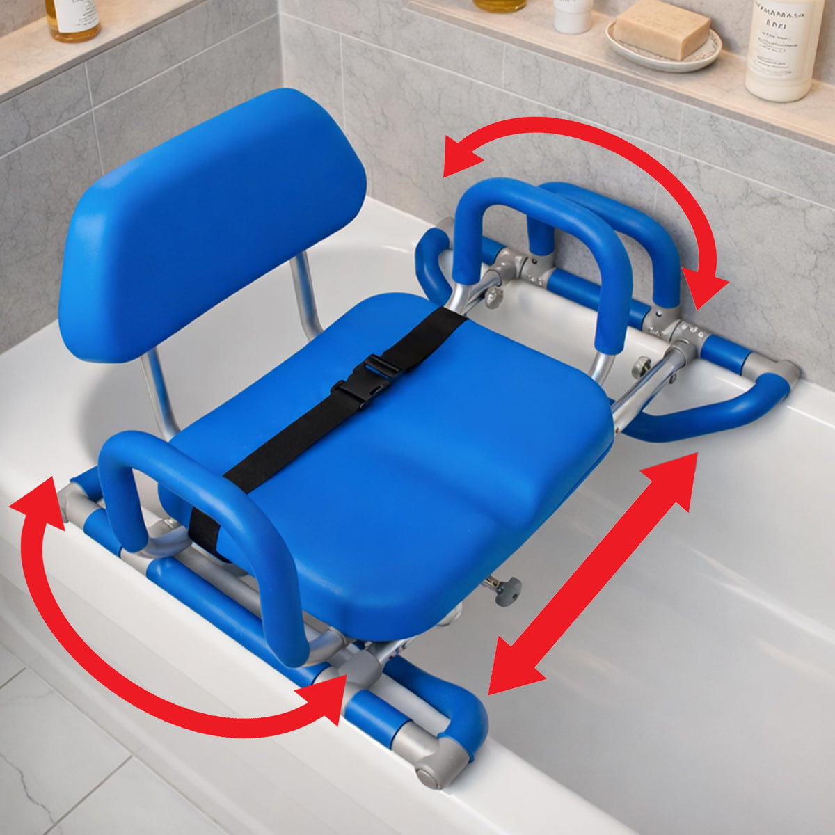 Blue Padded Sliding Shower Chair with Armrests P167