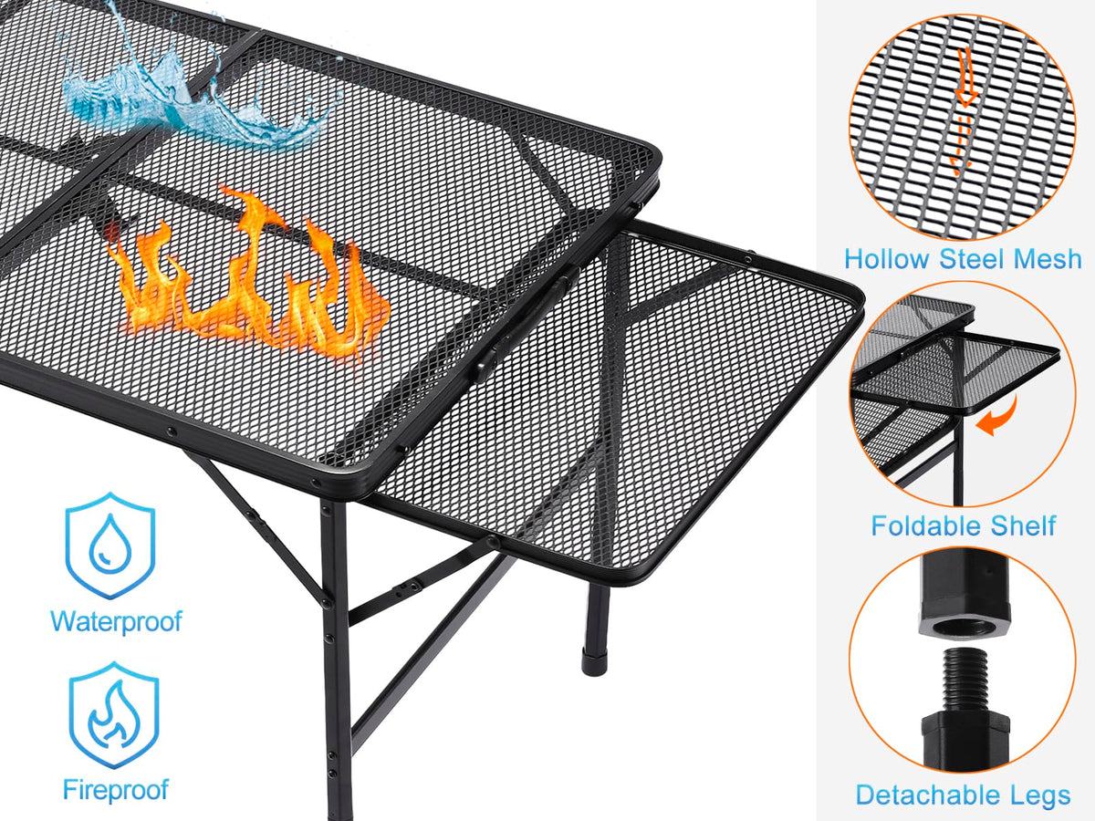 Black 4.4 FT Folding Camping Table with 2 Wing Panels O215942