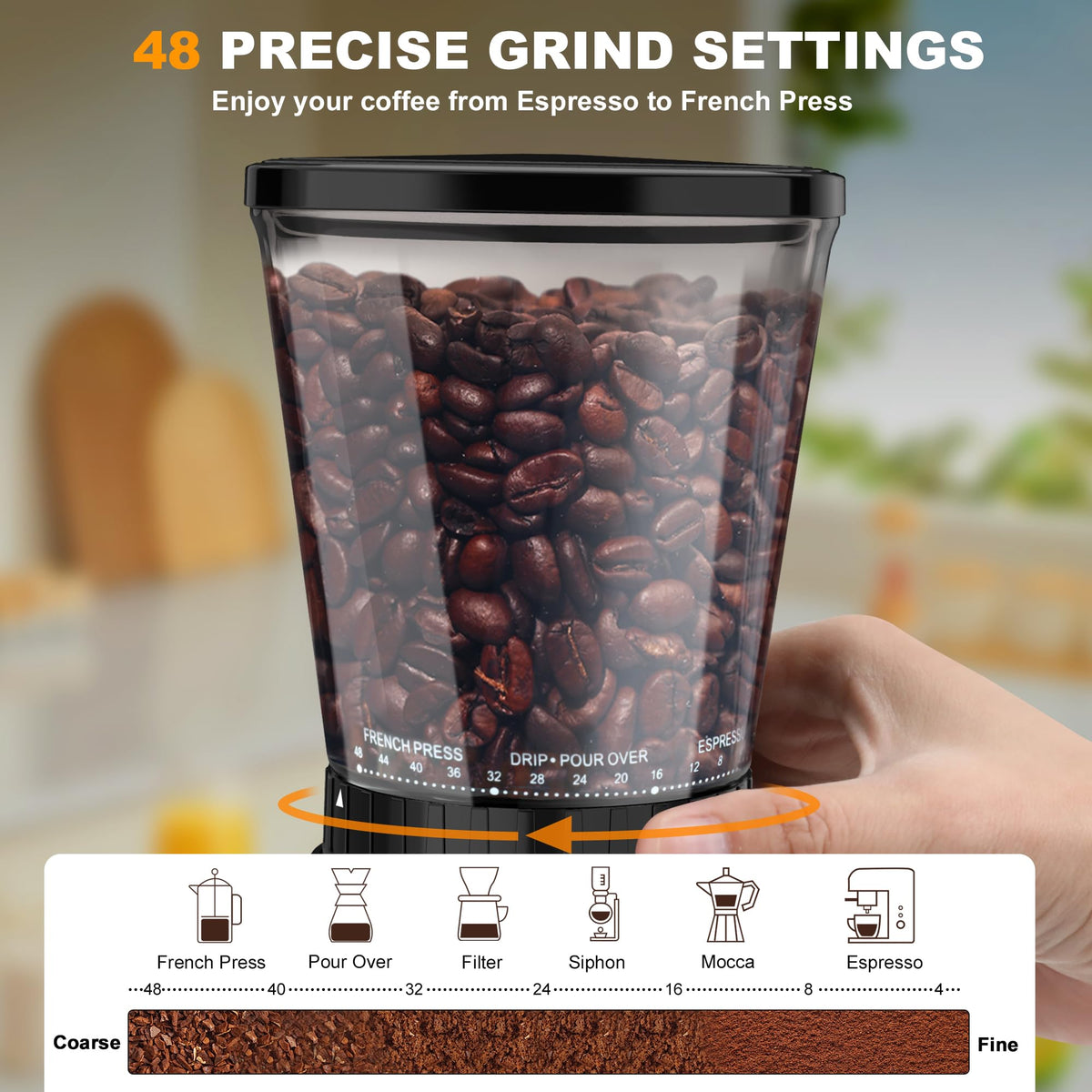 Black Electric Conical Burr Coffee Grinder P13407