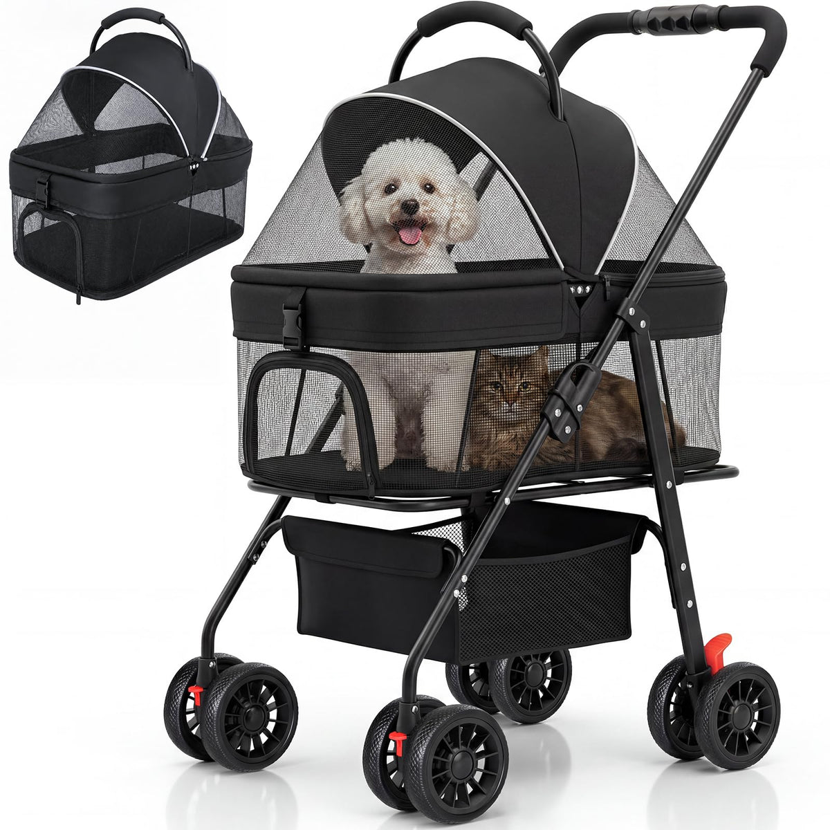 Foldable Pet Stroller with Detachable Carrier G81830