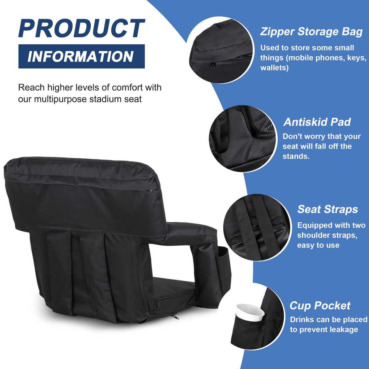 20.5"/25" Wide Padded Stadium Seat with Back Support P7831