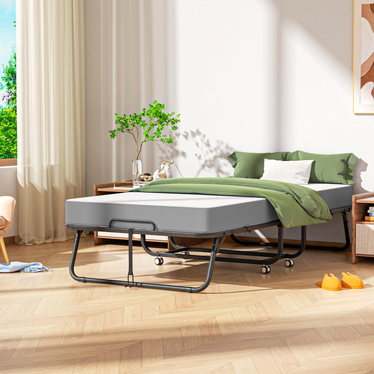 Folding Bed with Mattress, Portable Roll Away Bed, 75" x 31" U82212