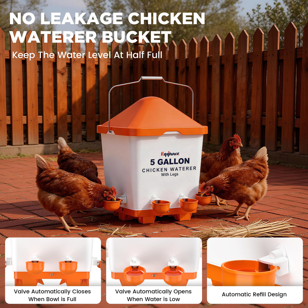 5 Gallons Chicken Waterer Bucket with Cups and Adjustable Legs C2709