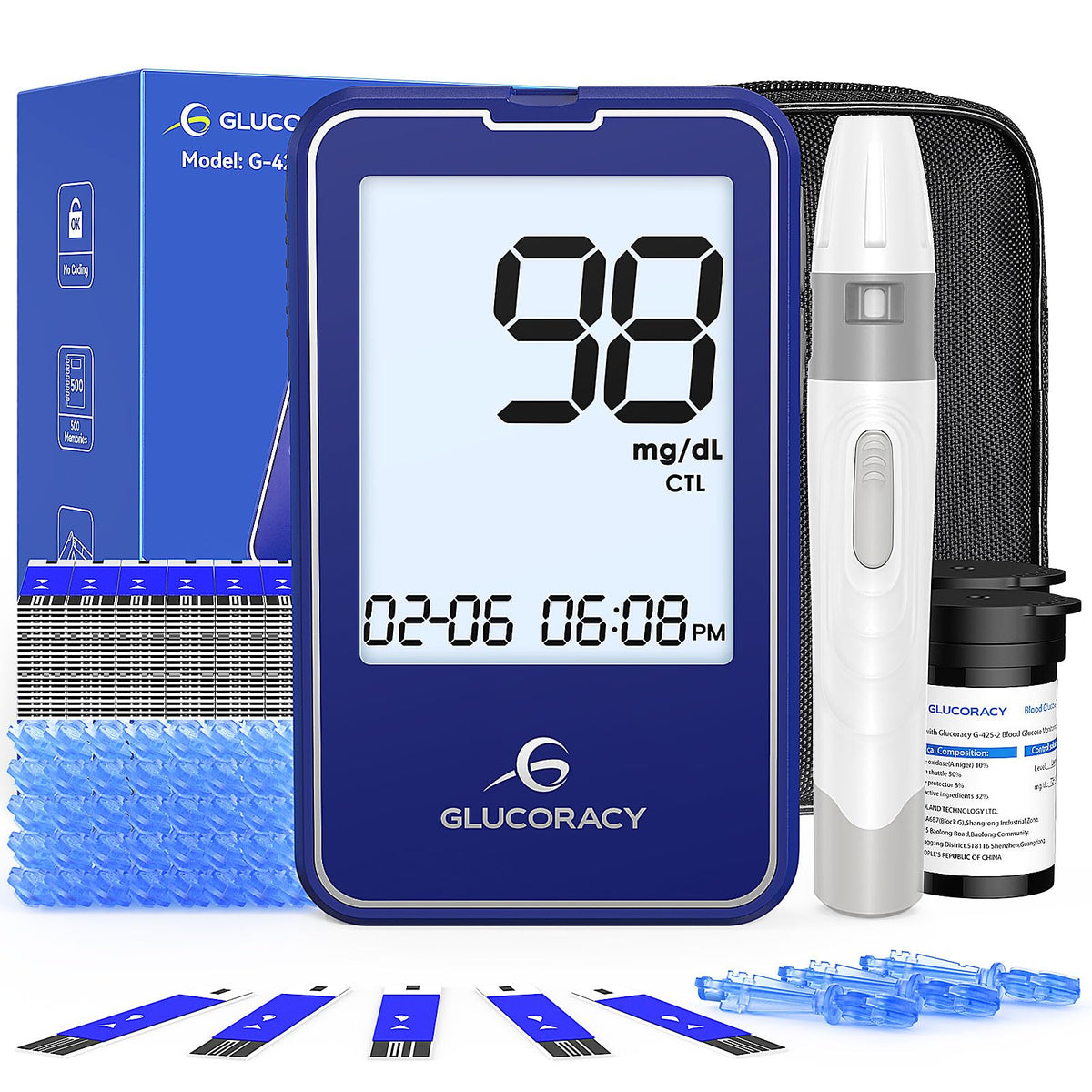 Blood Glucose Monitor Kit with 100 Test Strips O296407