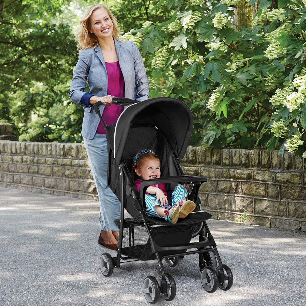 Lightweight Compact Toddler Travel Stroller with Canopy, 5-Point Harness, Storage Basket, One-Hand Fold, Black Y331