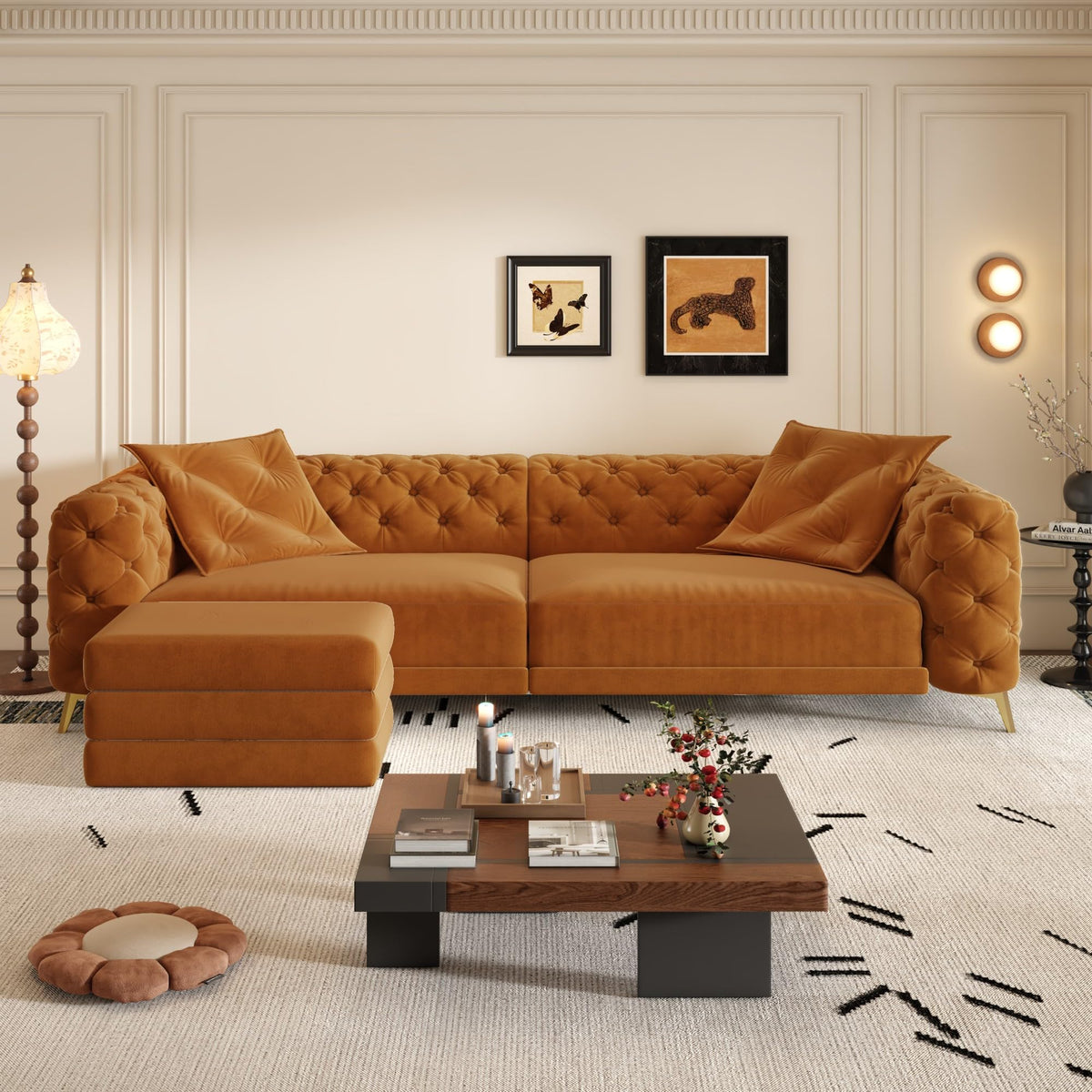Velvet Convertible Sleeper Sofa with Ottoman O281