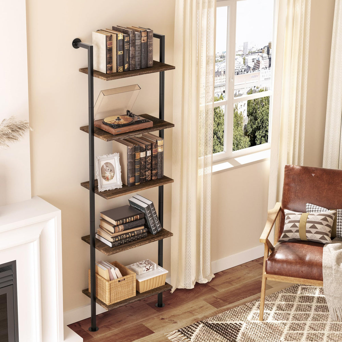 5-Tier Solid Wood Ladder Bookshelf S861