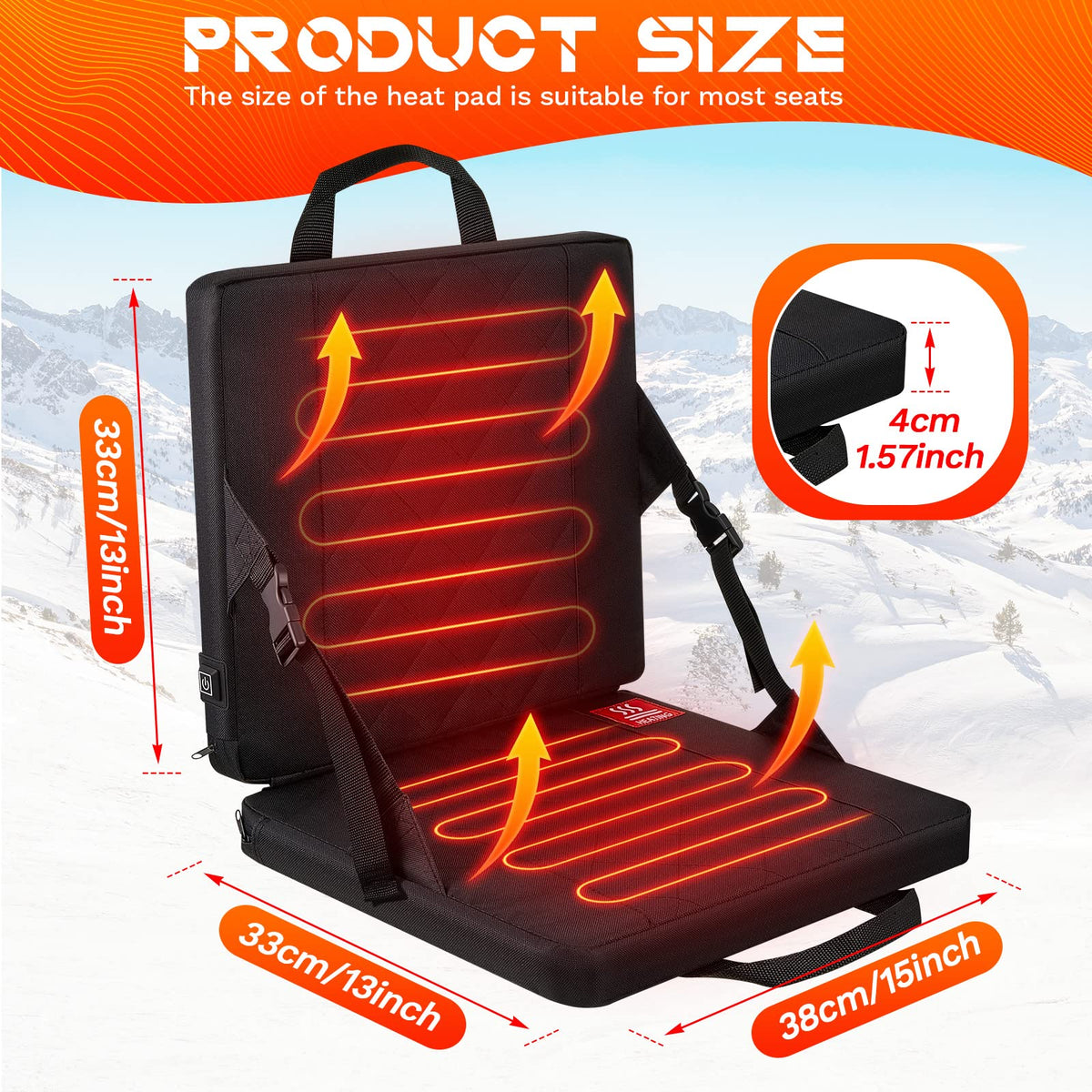2 Pcs Portable Heated Seat Cushion 3 Level Adjustable Foldable S689