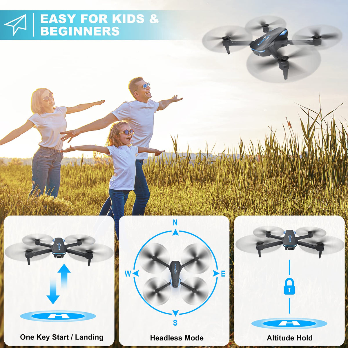 Foldable 1080P Camera Drone with 2 Batteries P60722