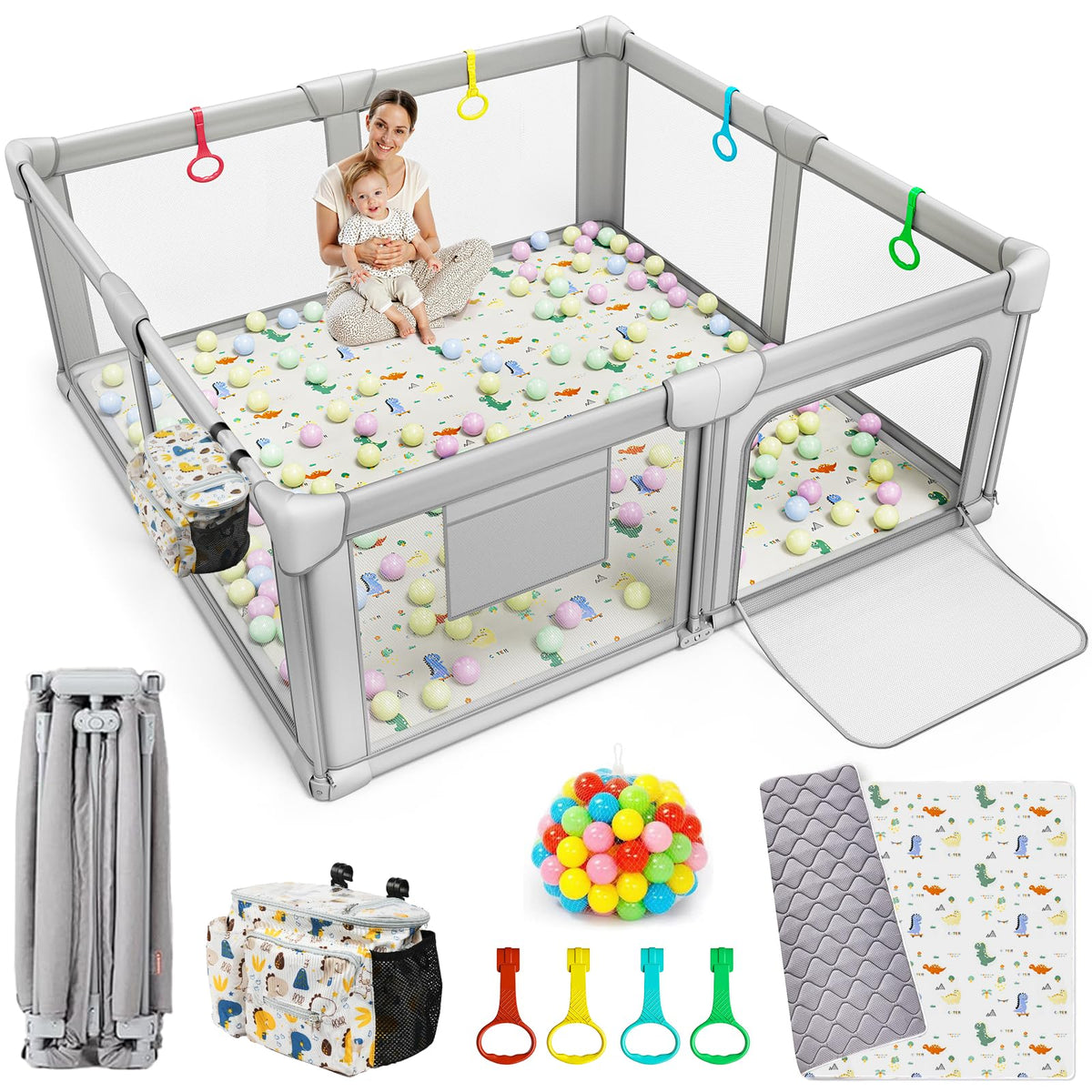 Foldable Baby Playpen with Mat R95366