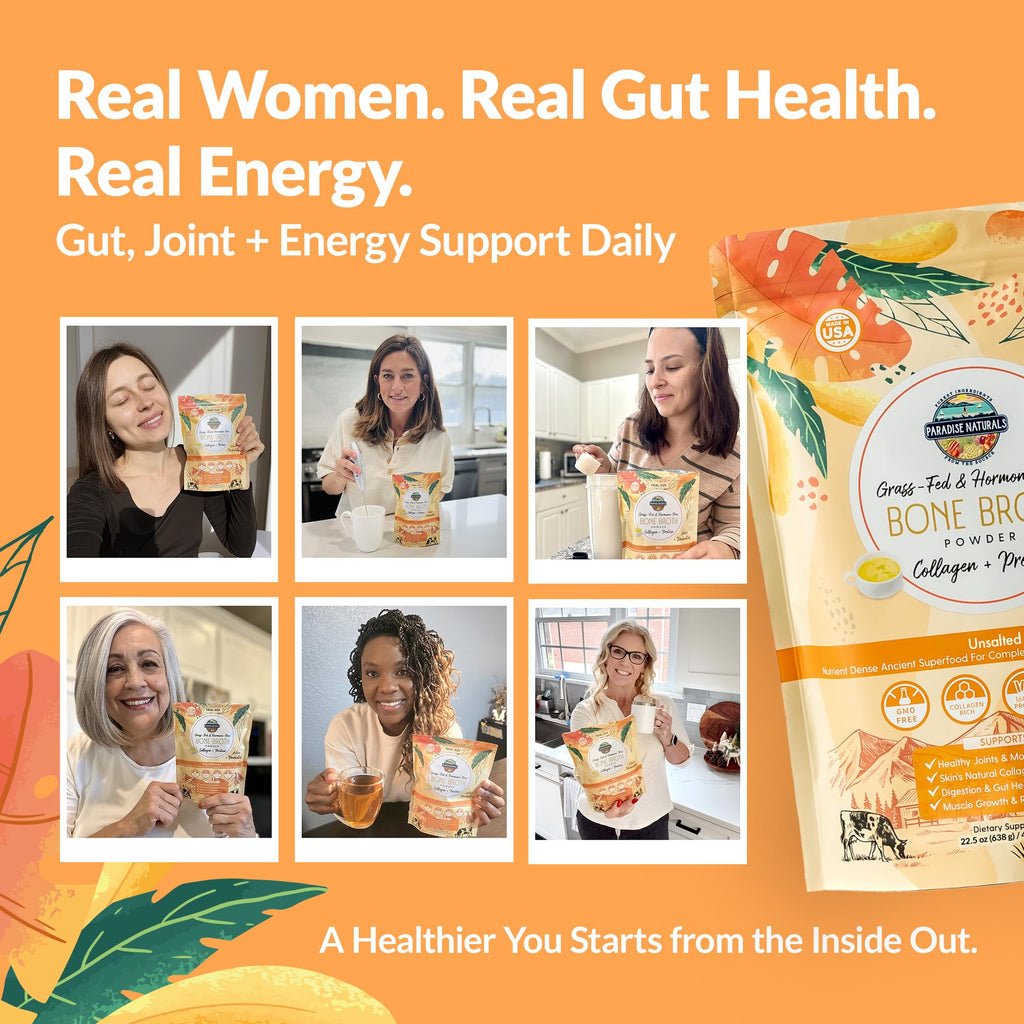 100% Grass-Fed Beef Bone Broth Powder with Probiotics Collagen 15g Protein A67908