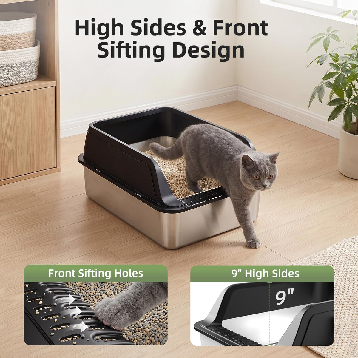 Stainless Steel High Sided Litter Box with Lid K764