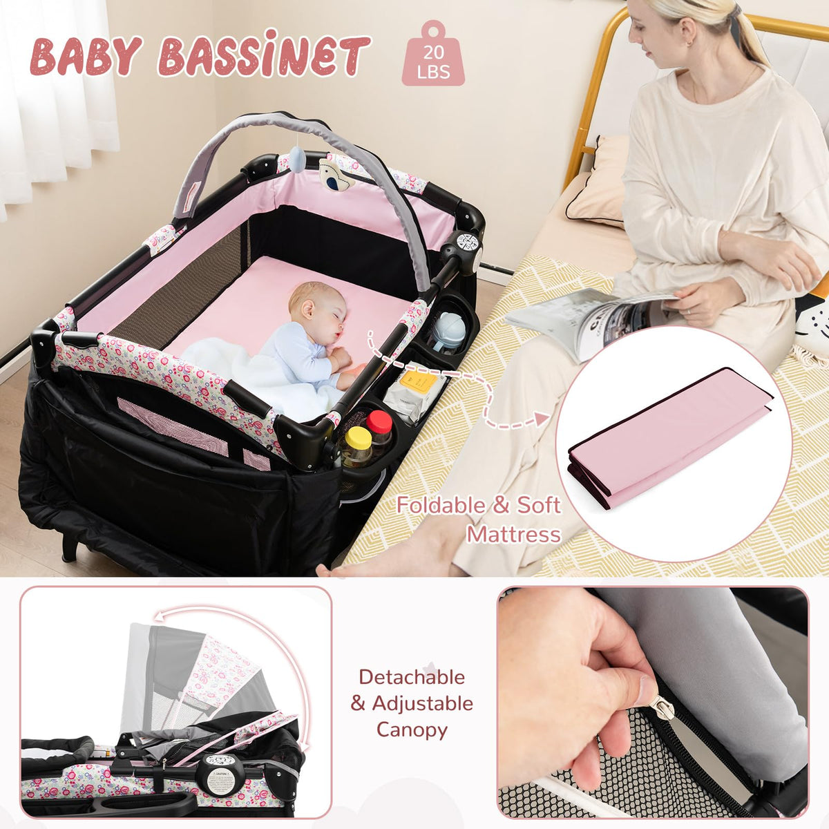 4 in 1 Portable Baby Playpen with Bassinet W4222