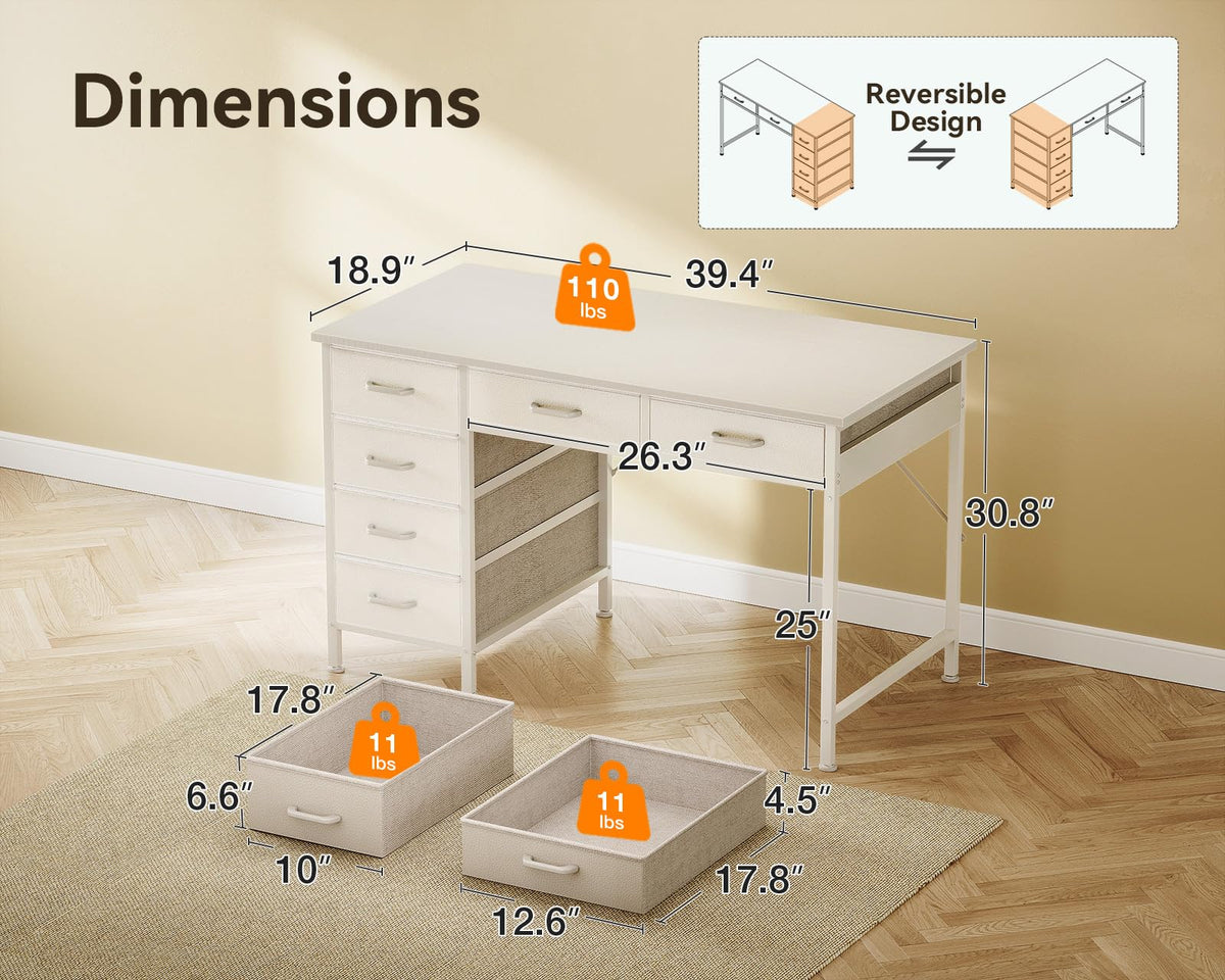 White Computer Desk with 6 Drawers H921786
