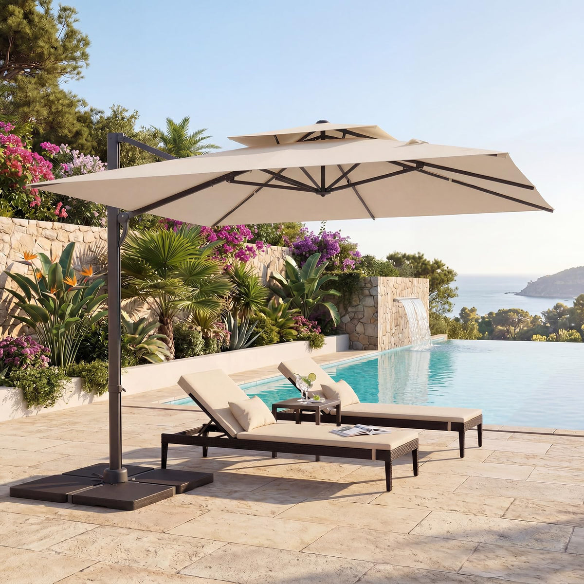 10 FT Square Offset Cantilever Patio Umbrella with 360° Rotation R79802