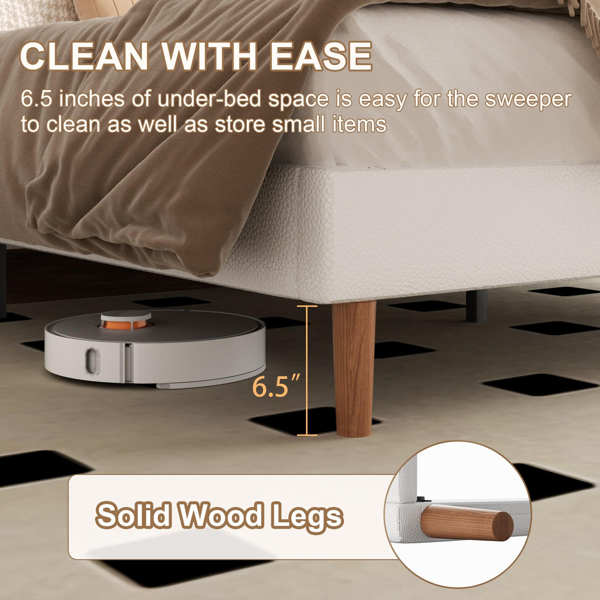 White Upholstered Bed Frame with Adjustable Headboard V828652
