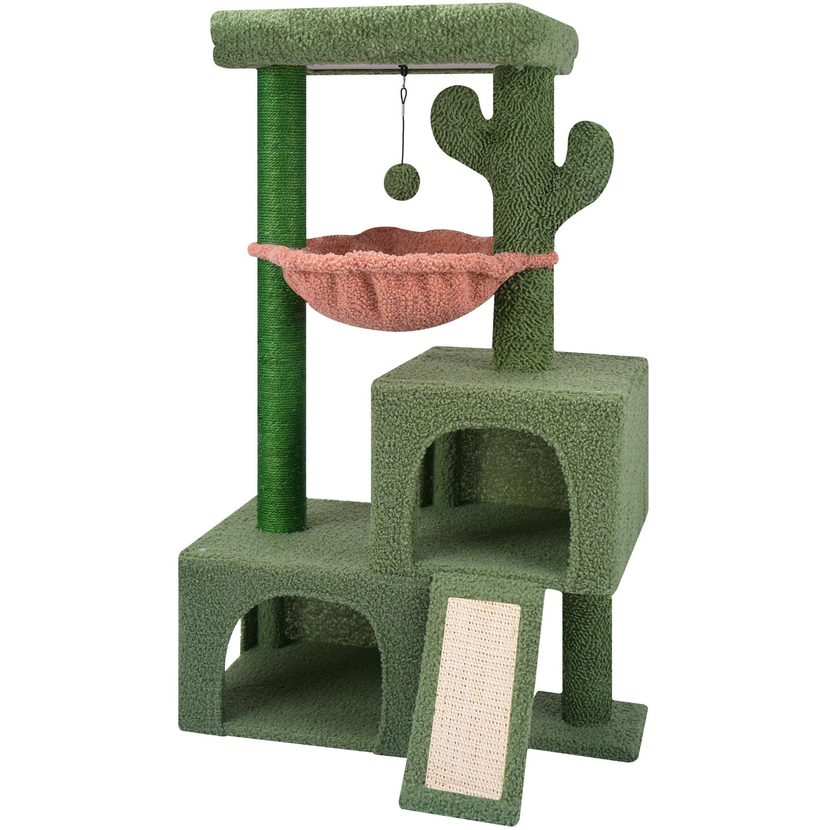 37.4" Green Cactus Cat Tree with Cat Condos and Scratching Post I57645