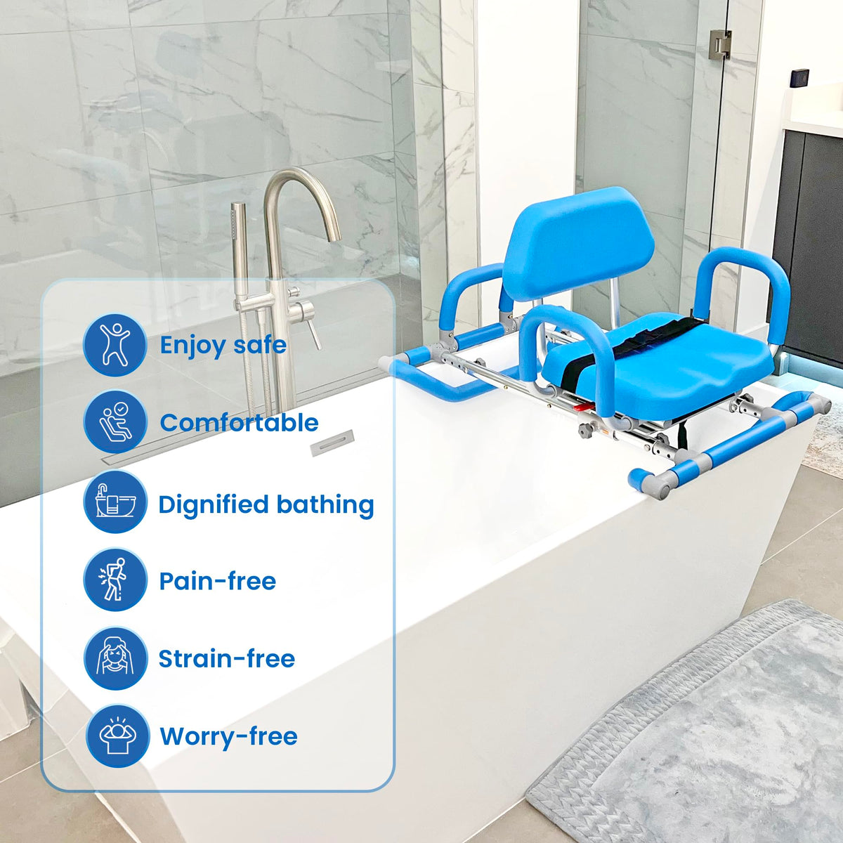 Blue Padded Sliding Shower Chair with Armrests P167