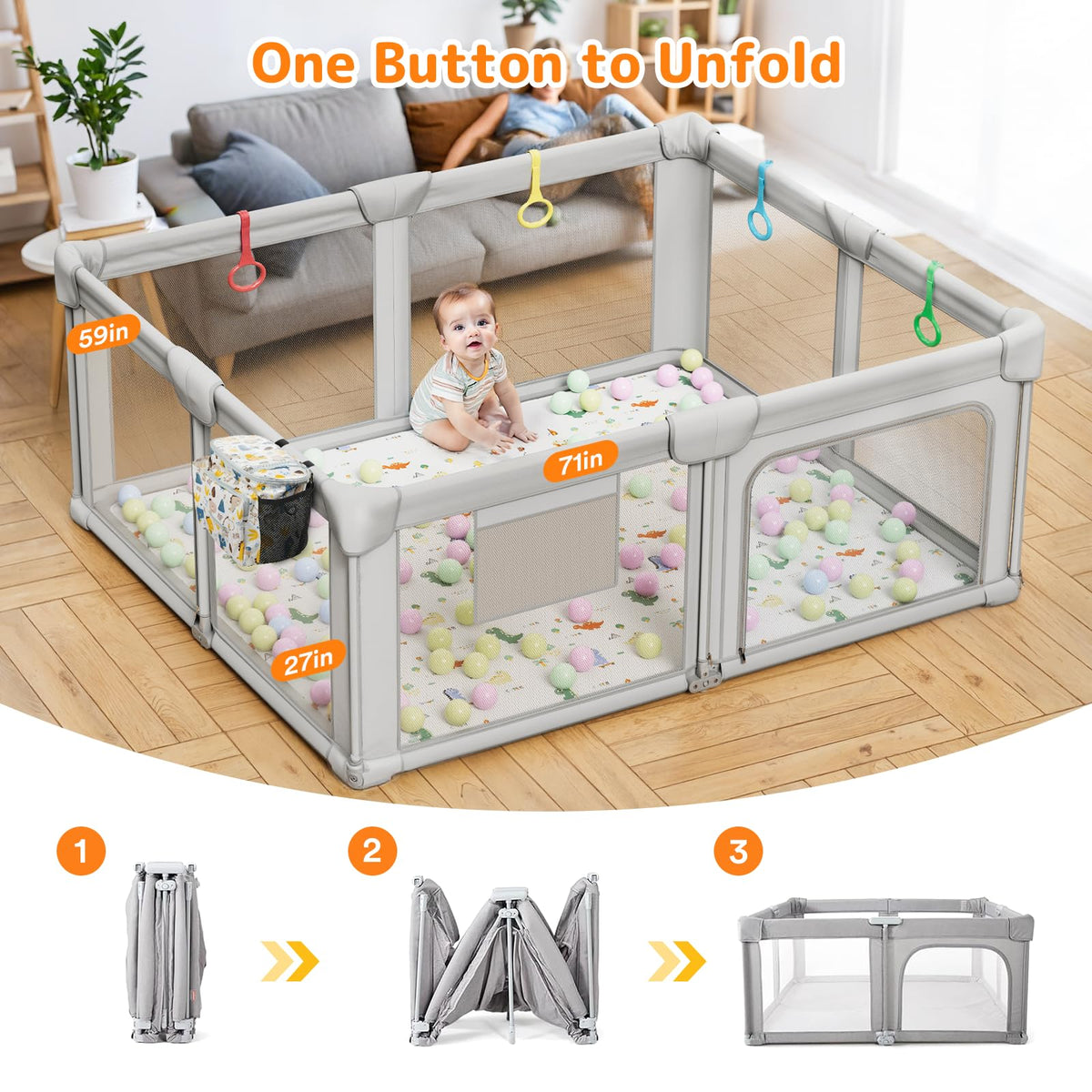 Foldable Baby Playpen with Mat R95366