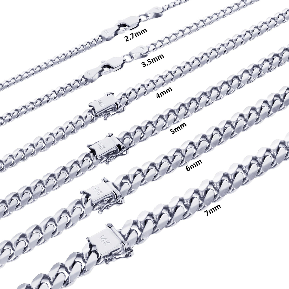 14K White Gold Cuban Link Chain Necklace E1143