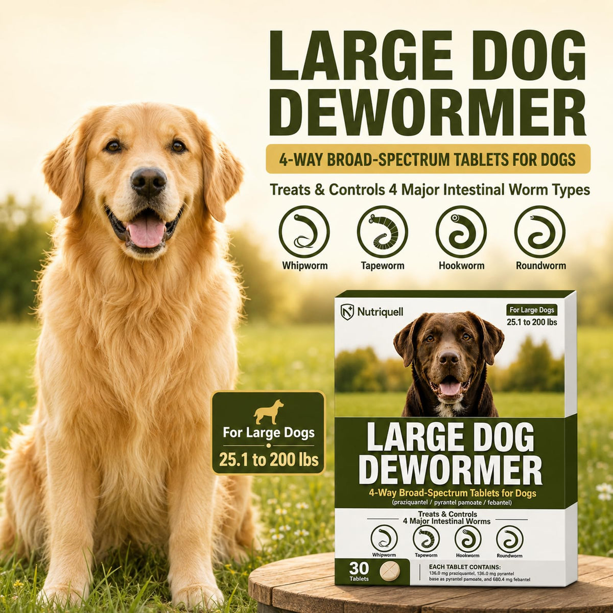 Medium and Large Dog Dewormer Tablets G30058