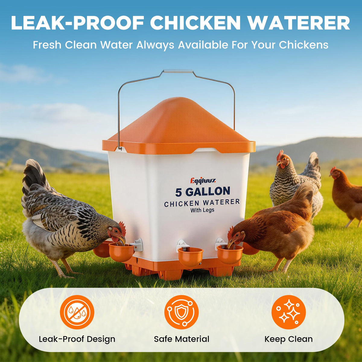 5 Gallons Chicken Waterer Bucket with Cups and Adjustable Legs C2709