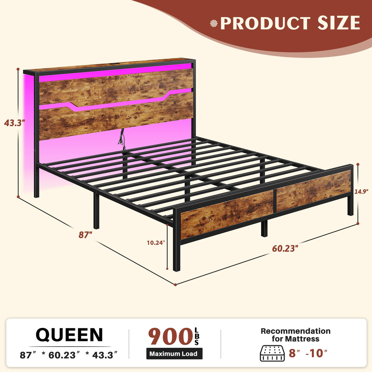 Queen Bed Frame with Headboard D8363