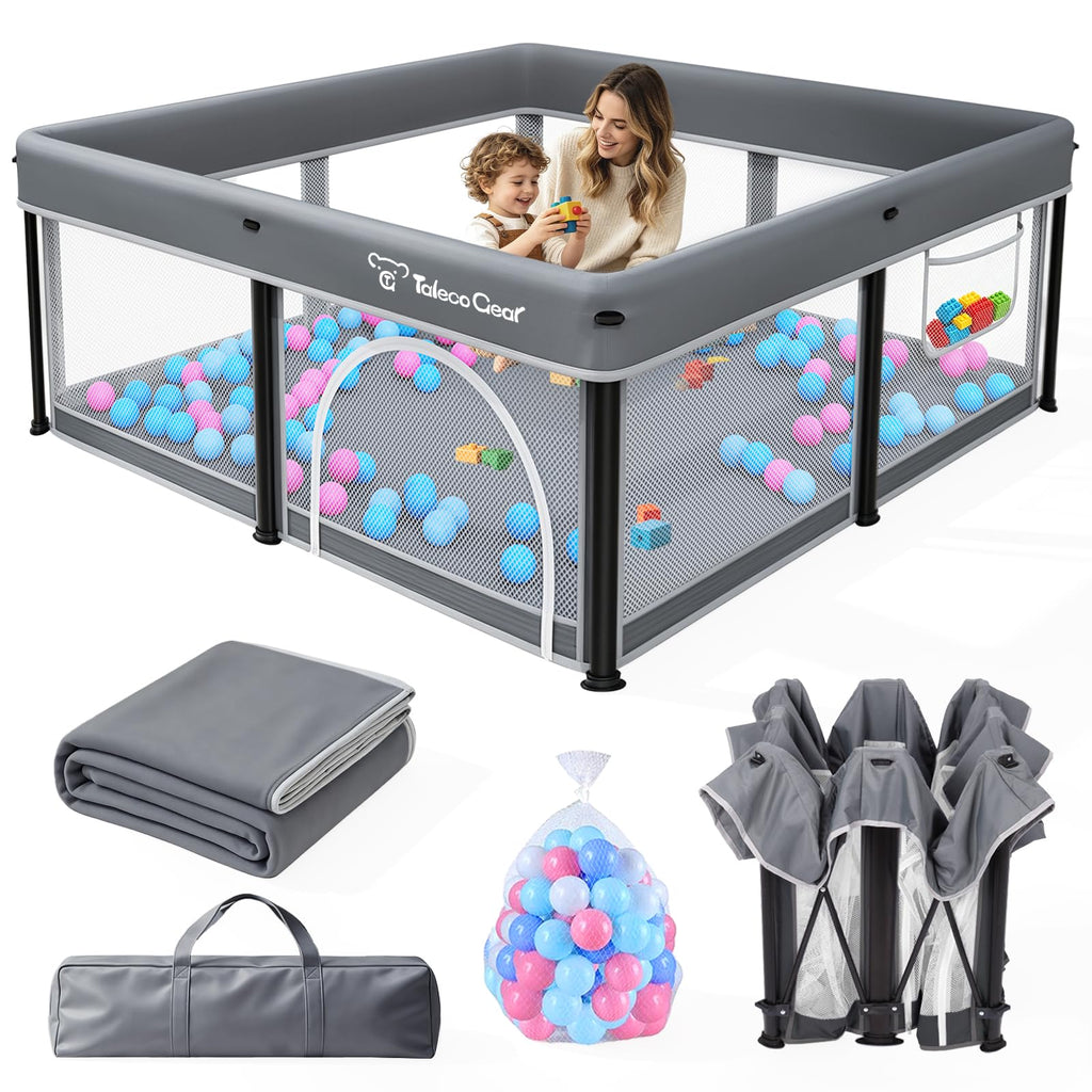 Foldable Baby Playpen with Mat and Ocean Balls I94611