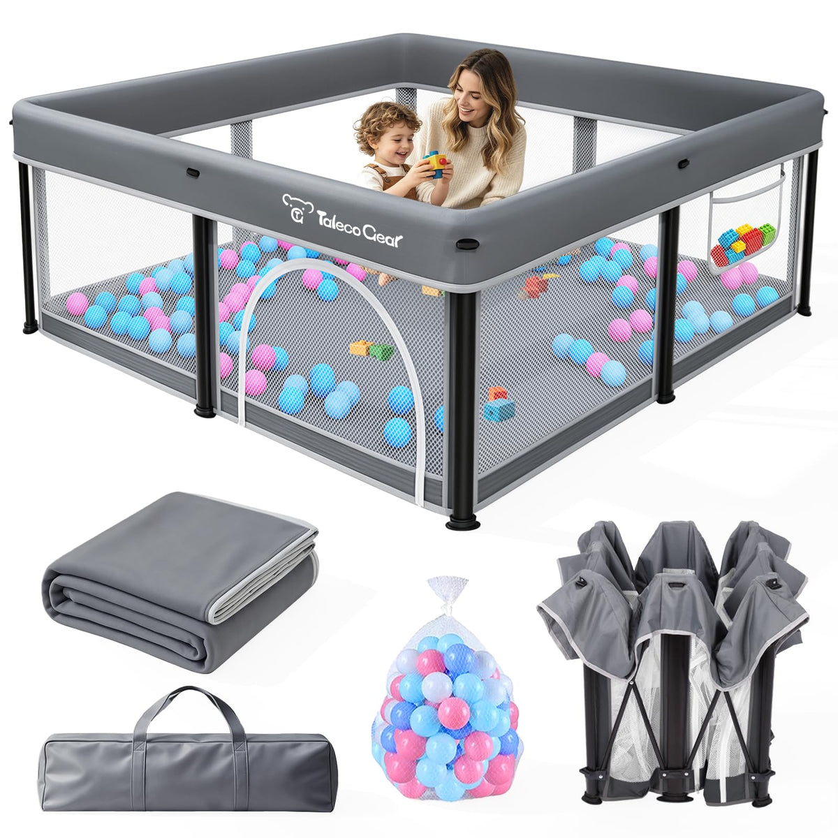 Foldable Baby Playpen with Mat and Ocean Balls I94611