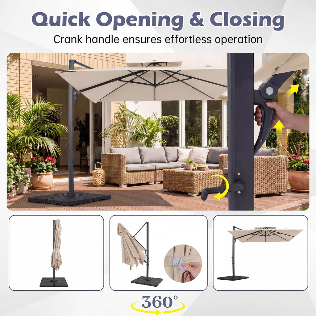 10 FT Square Offset Cantilever Patio Umbrella with 360° Rotation R79802