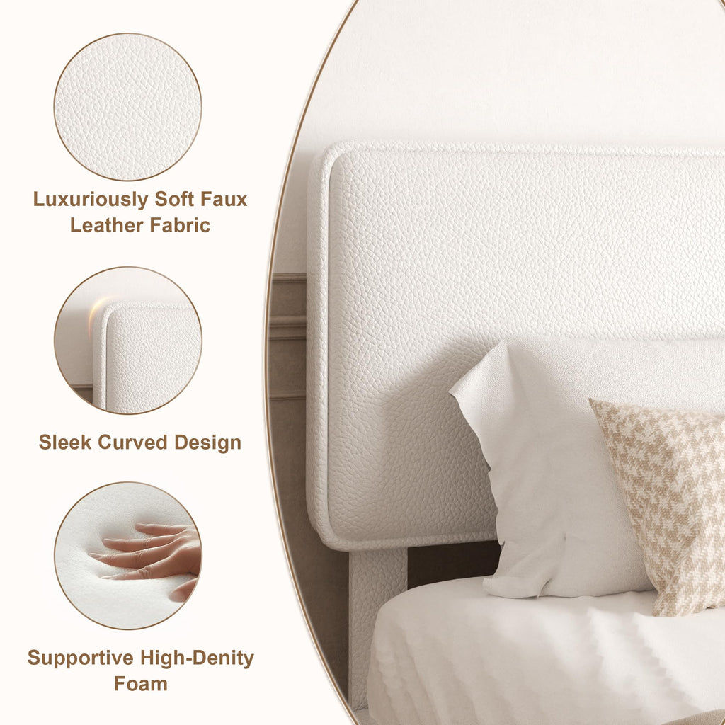 White Upholstered Bed Frame with Adjustable Headboard V828652