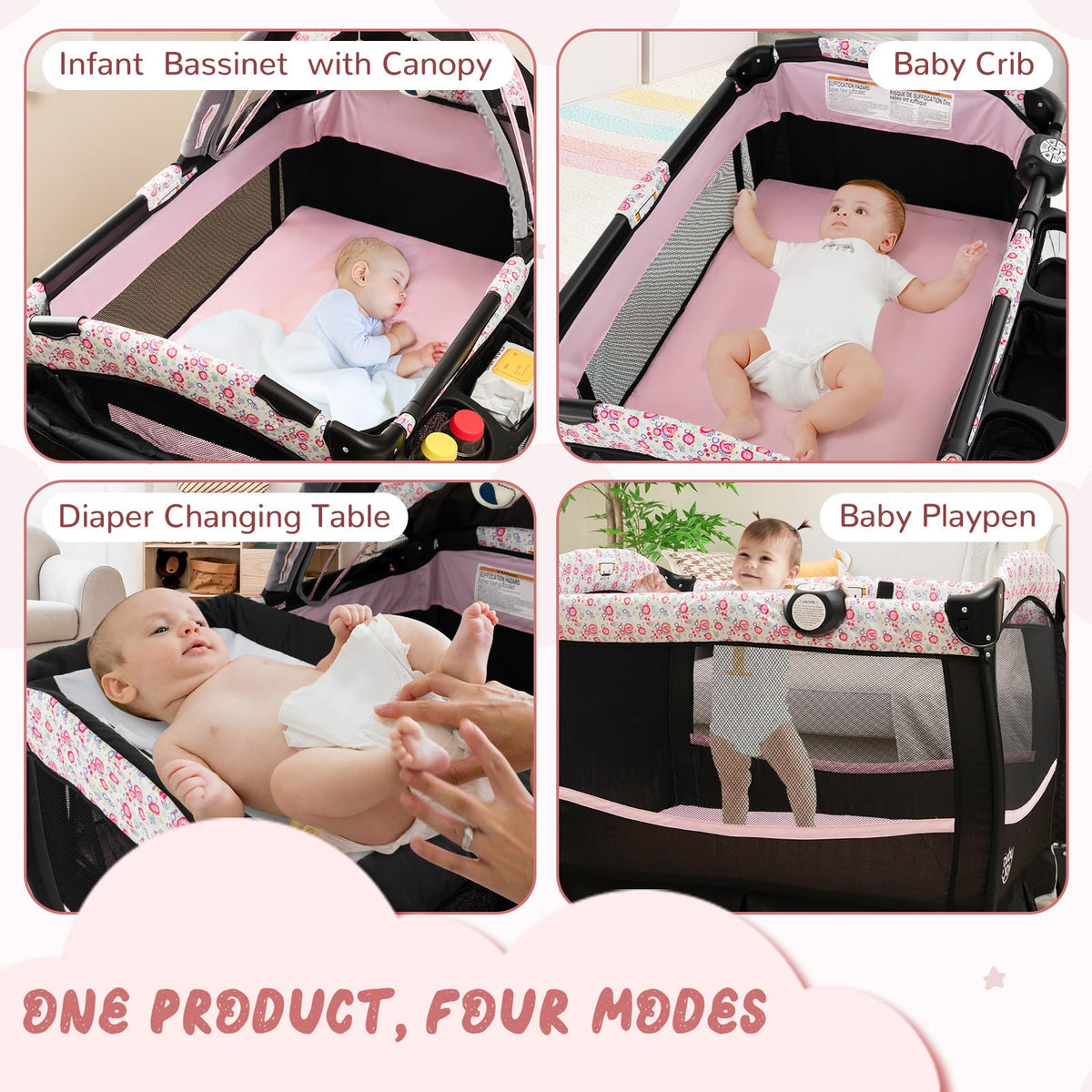 4 in 1 Portable Baby Playpen with Bassinet W4222