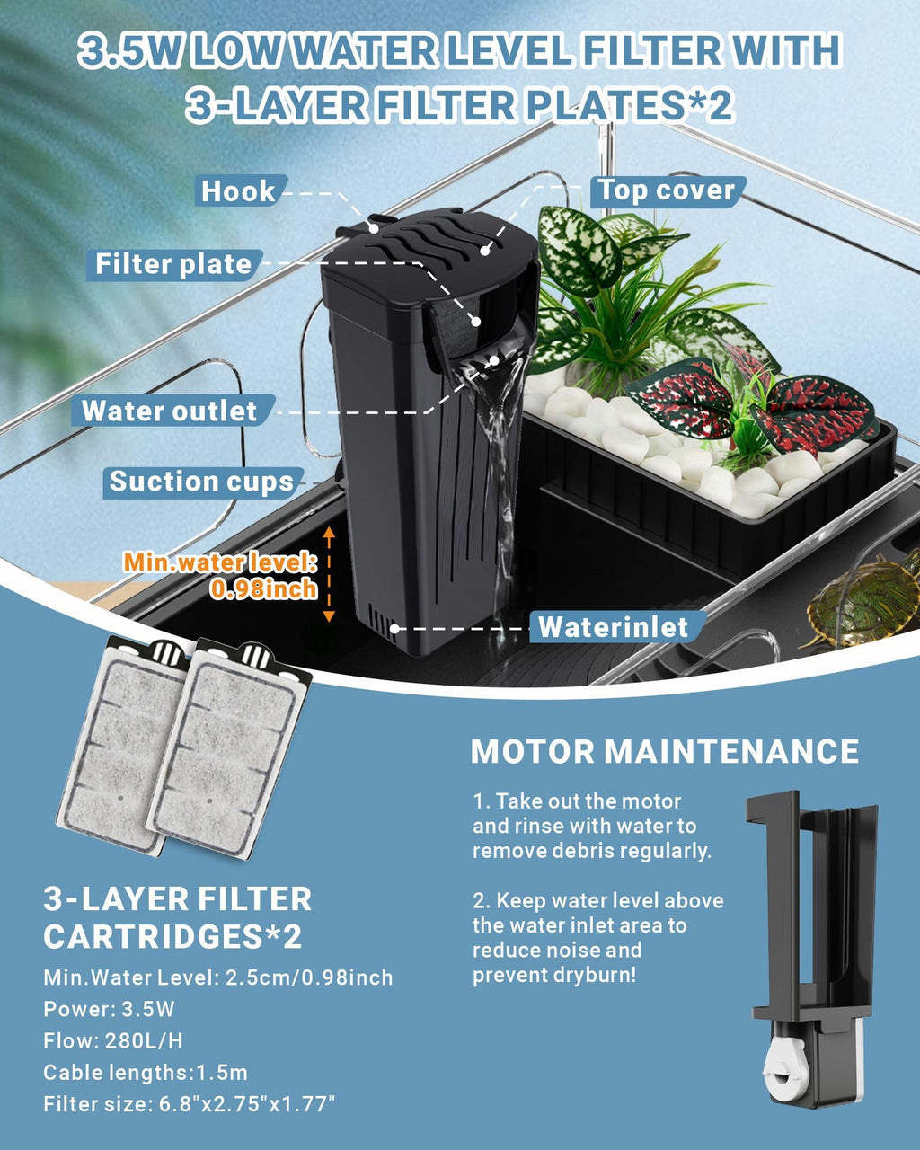 Small Turtle Tank Kit with Adjustable Lamp and Filter E31328