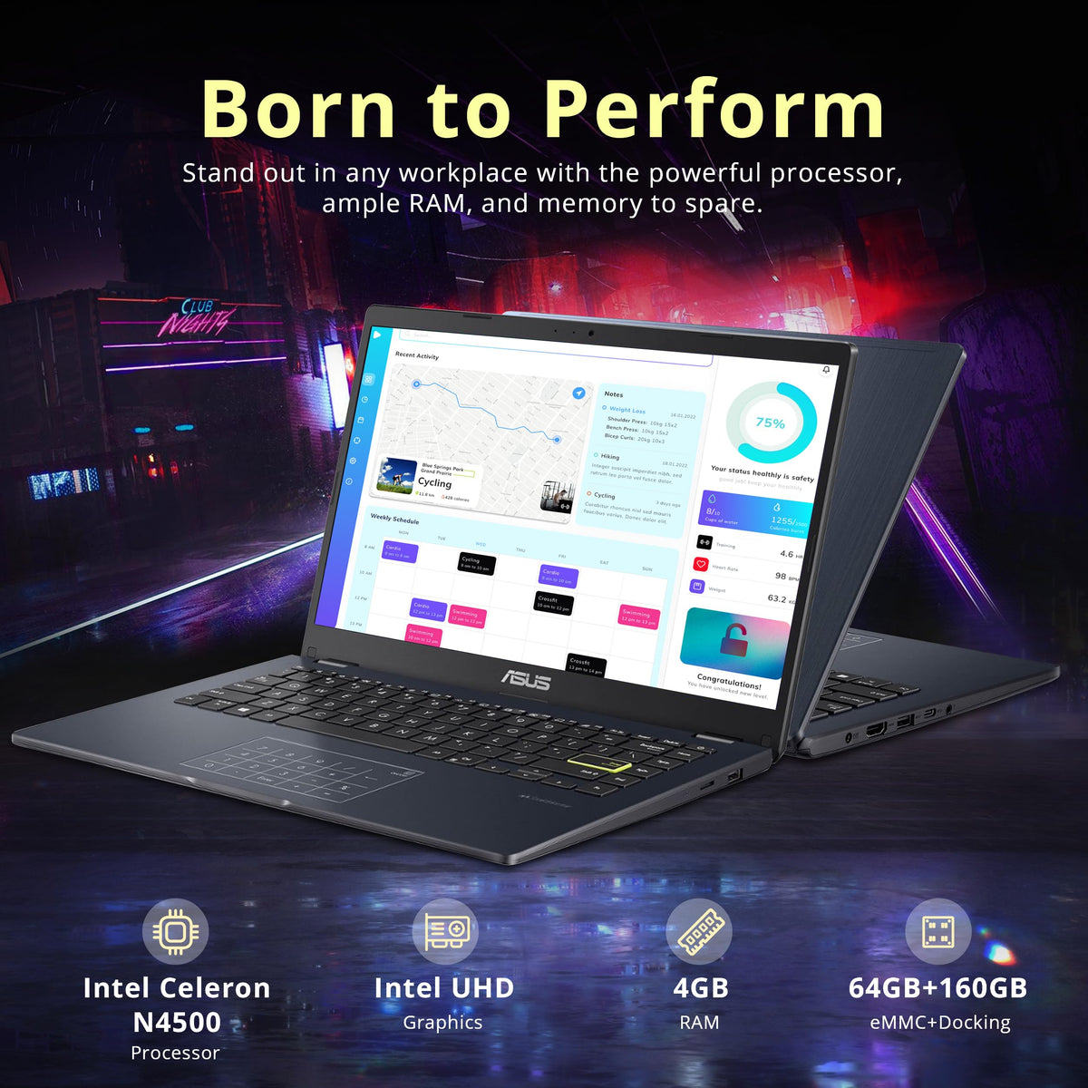 14" FHD Laptop, Intel Celeron N4500, 4GB RAM, 224GB Storage, Quiet Blue D5004