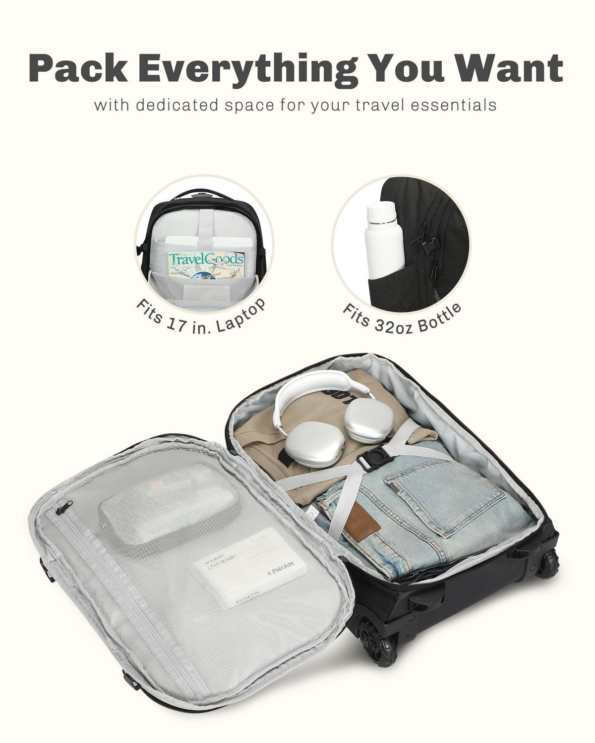 Rolling Backpack with Wheels 43L with Packing Cubes Set 6PC N92672