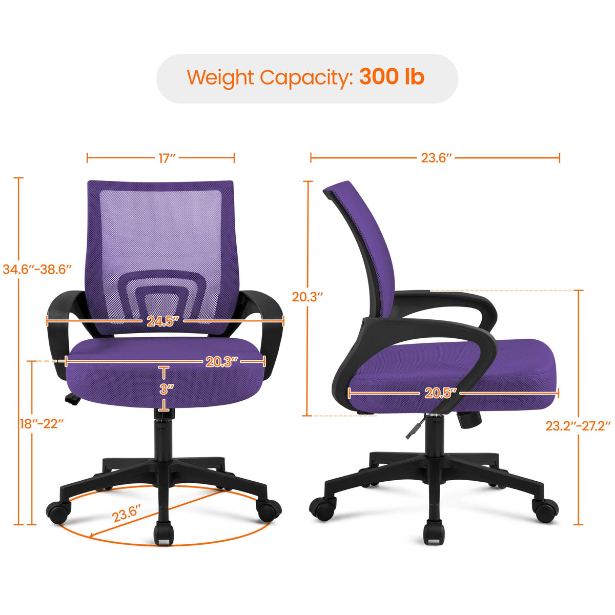 Purple Adjustable Swivel Mesh Office Chair A316103