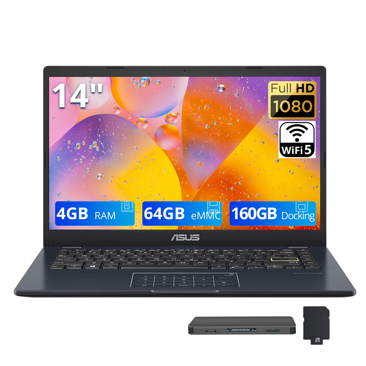 14" FHD Laptop, Intel Celeron N4500, 4GB RAM, 224GB Storage, Quiet Blue D5004