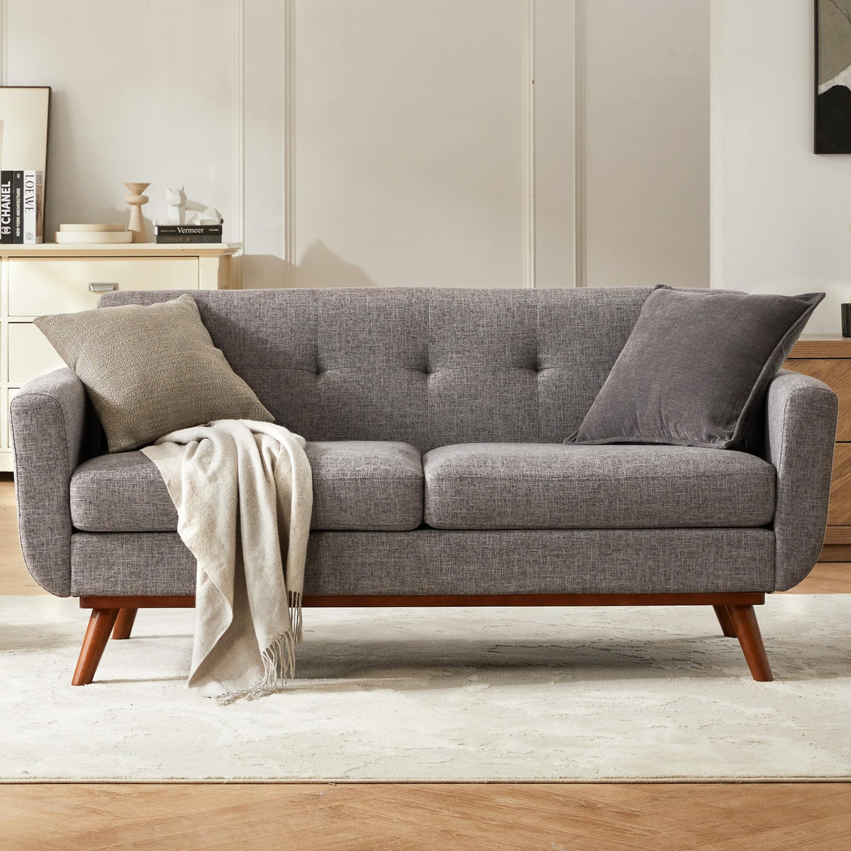 65.2" W Grey Button Tufted Loveseat Sofa Q26480