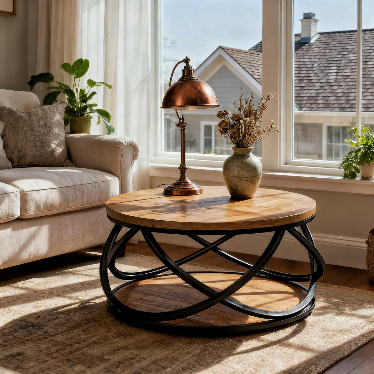 2-Tier Round Coffee Table with Storage Shelf S410716