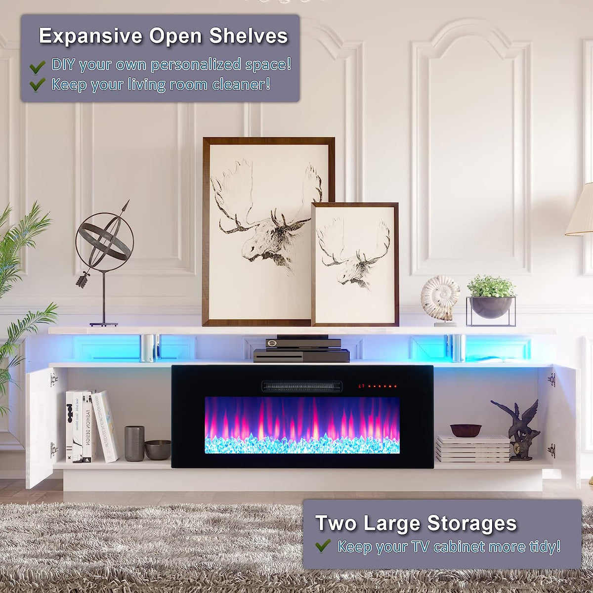 70" High-Gloss TV Stand with 36" Electric Fireplace K74142
