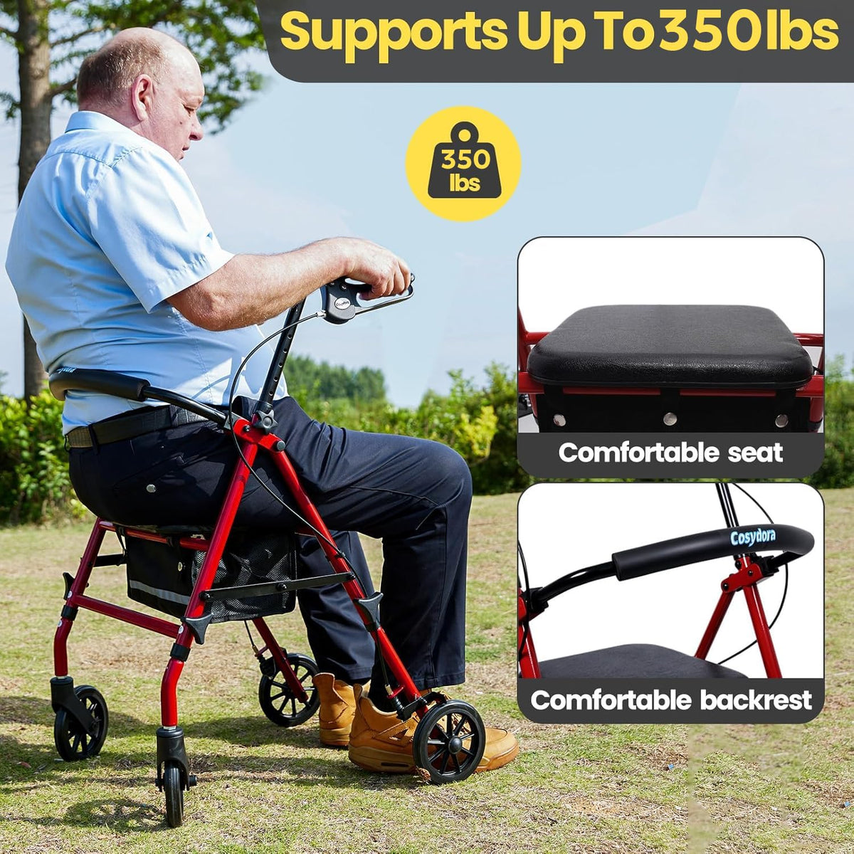 Heavy-Duty Rollator Walker with Seat Y7415