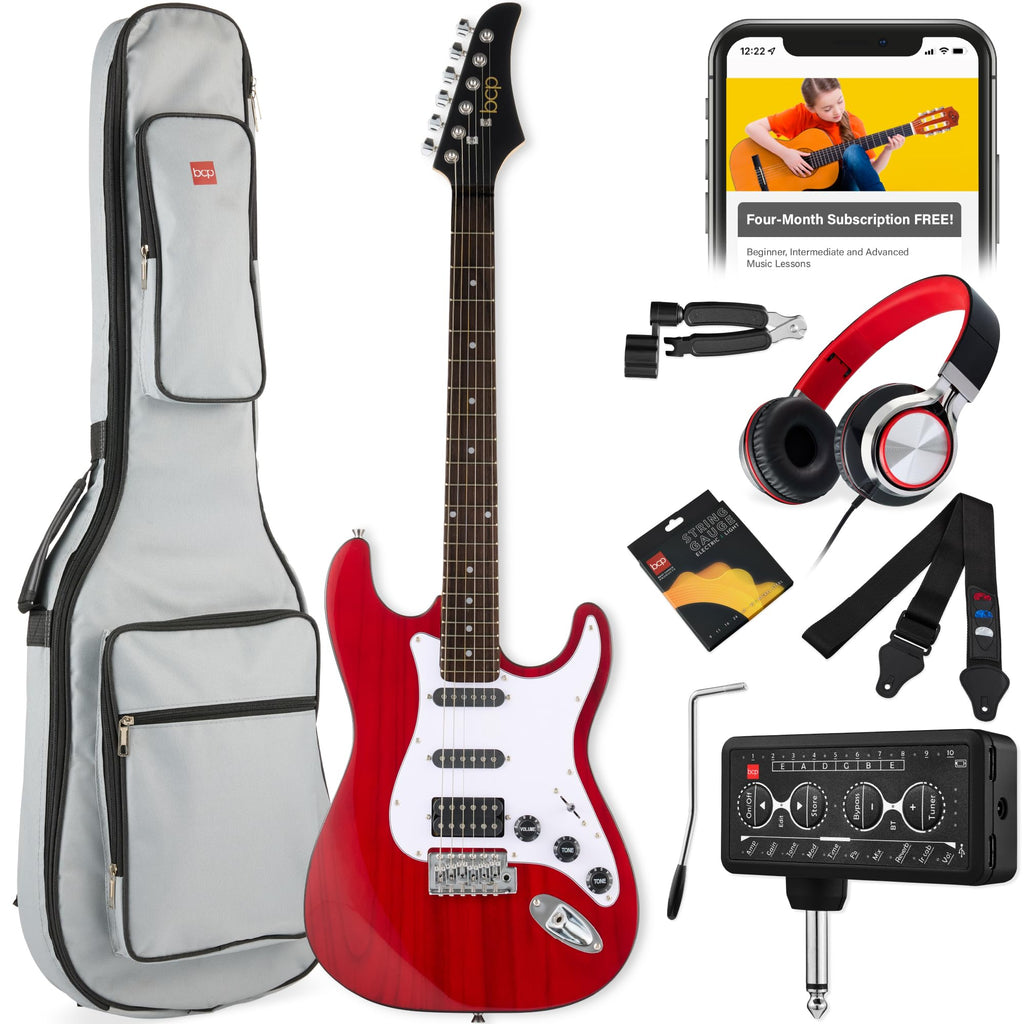 Cherry Red White Electric Guitar Kit with Headphone Amp C2558